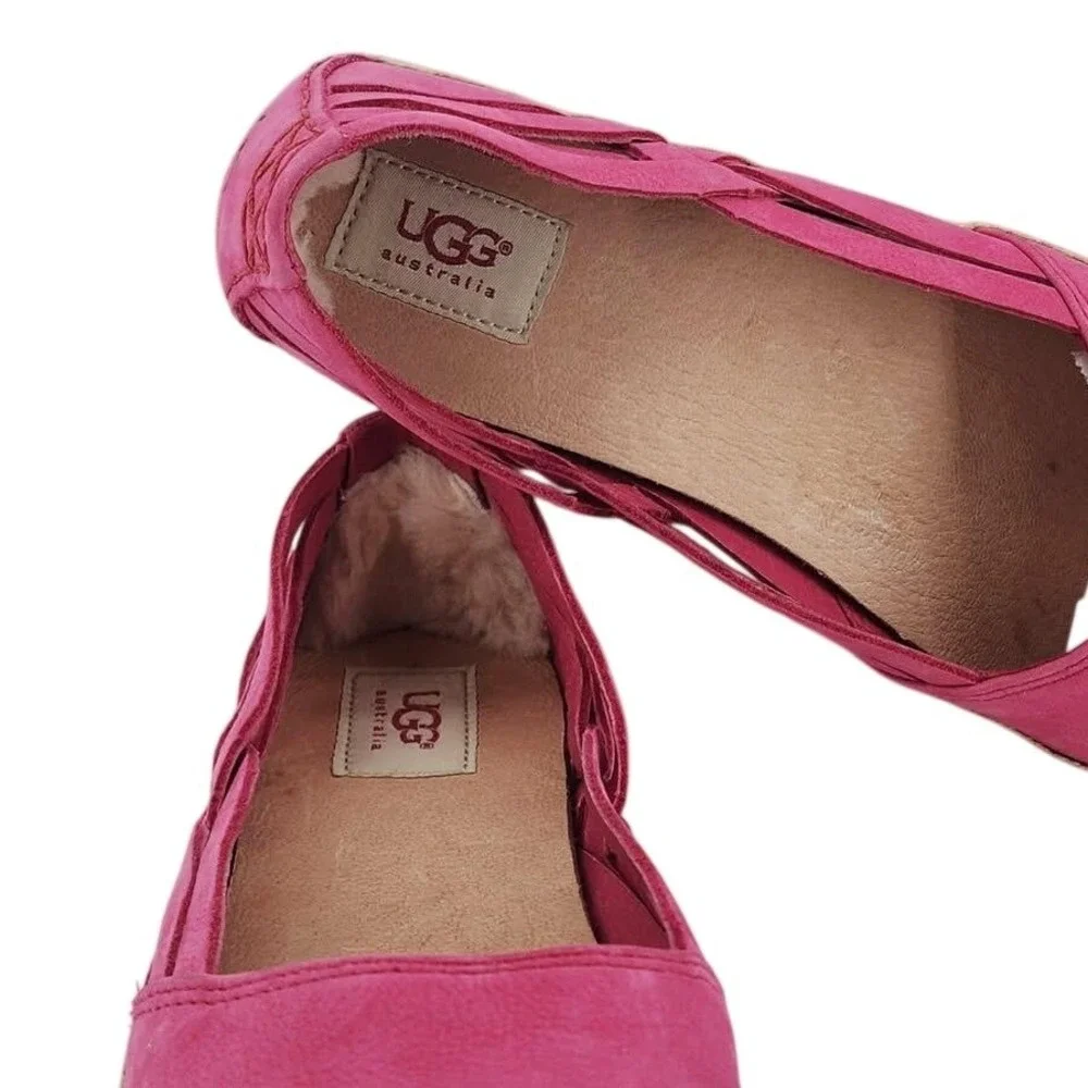 UGG Australia Pink Suede Espadrille Flats Woven Strappy 1006664 Womens 9‎